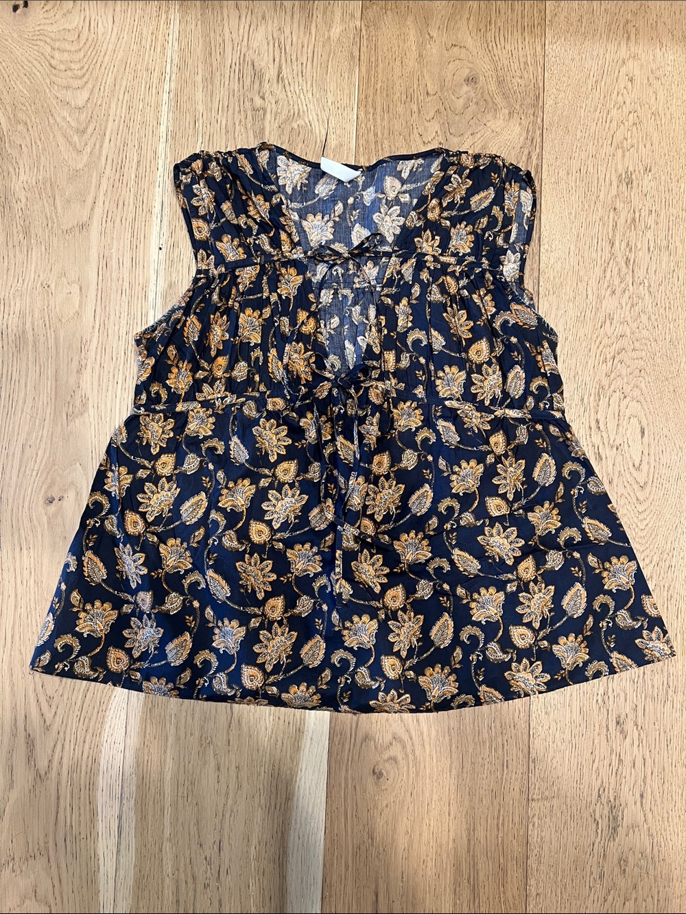 Mango black Sleeveless Floral top with double tie v-cut